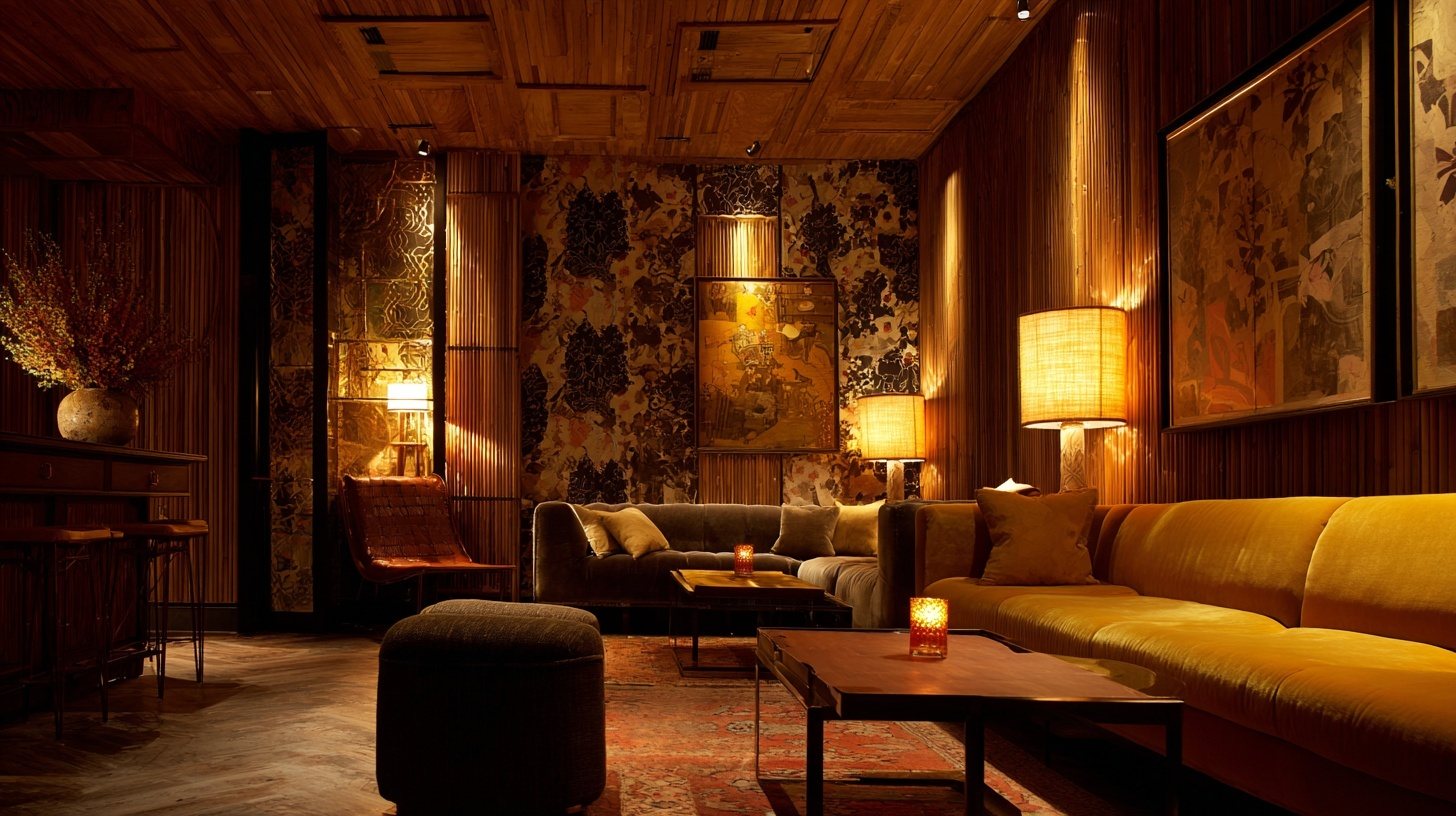 The gold lounge - low light, layered textiles